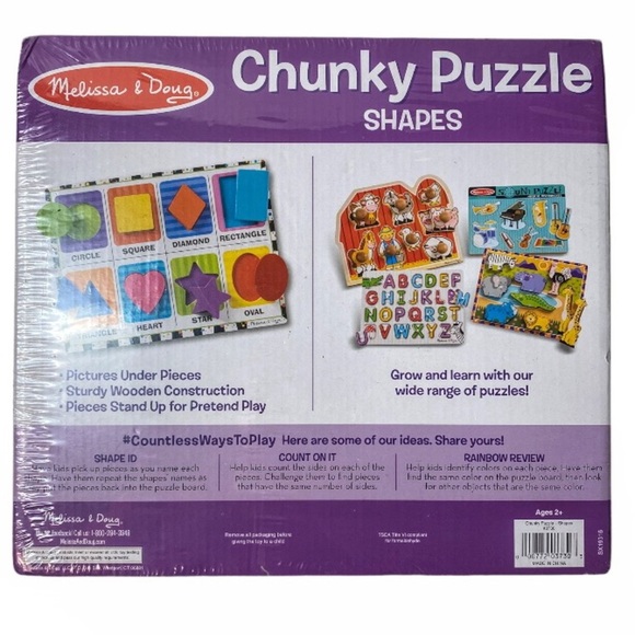 New Factory Sealed Melissa & Doug Wood Chunky Puzzle Shapes 8 Pieces - Picture 3 of 14